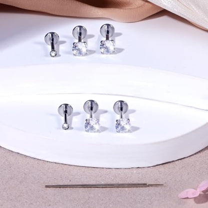 Zolure 18G/20G Flat Back Earrings Stud Threadless Nose Studs Surgical Steel Push in Earrings Tragus Cartilage Labret Helix Lip Conch Medusa Piercing Jewelry - color: 20G Silver #2