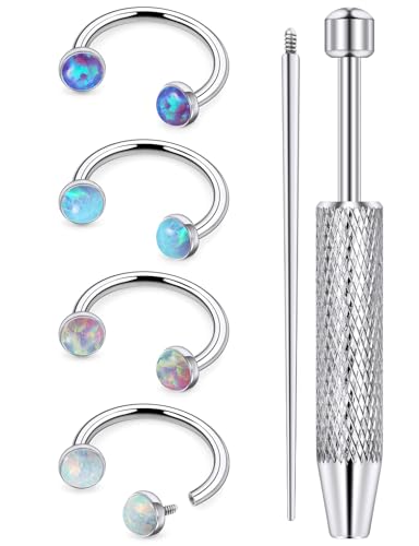 16G Horseshoe Septum Nose Ring Piercing Jewelry Stainless Steel Internal Thread Circular Barbell Daith Rook Earring Snake Bite Lip Ring Piercing Jewelry for Women Men 16 Gauge Opal Silver - style: 16G, 10mm, Inlay Opal