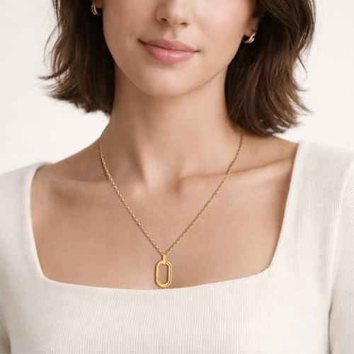 SAMYA Stainless Steel Necklace for Women | Minimalist Oval Clasp Necklace and Paperclip Chain Necklace, Modern Gold Silver Tone Necklace - color: Gold