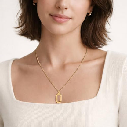 SAMYA Stainless Steel Necklace for Women | Minimalist Oval Clasp Necklace and Paperclip Chain Necklace, Modern Gold Silver Tone Necklace - color: Gold