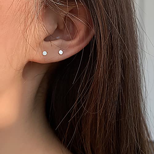 EPIRORA Sterling Silver Stud Earrings for Women Men- 4 Pairs of Hypoallergenic Simple Geometric Small Stud Earring Set Tiny Circle Triangle Square Bar Stud Earrings Mini Cartilage Tragus Earrings - style: Style 3- Silver