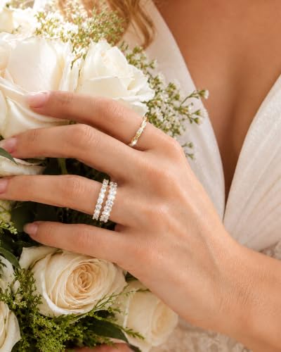 TOBENY Gold Engagement Rings for Women Non Tarnish 14K Gold Plated Stackable Cubic Zirconia Wedding Bands Ring Dainty Promise Love Eternity Stacking Thumb Ring Set Gold Bridal Rings Size 6 7 8 9 10 - color: A-3Pcs Gold Engagement Cubic Zirconia Rings