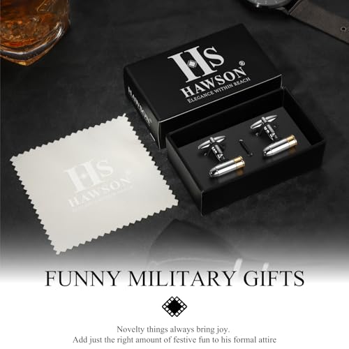 HAWSON Various Unique Cuff Links Mens, Animal/Tactical/Music/Holiday/Cufflinks, Themed Wedding Dinner Party Gift Suit Accessories - style: Bullet