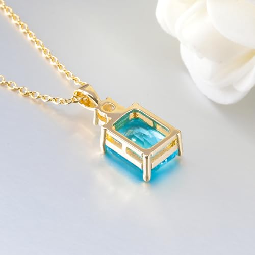 CiNily Rectangular Crystal Necklace for Women Trendy, Pendant Necklace with Chain 14K White Gold | Gold Plated Multicolor Birthstone Pendant Necklaces Boho Jewelry for Christmas Birthday Wedding - color: Gold-Blue cz