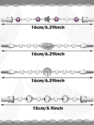 4 Pieces Vintage Sweater Shawl Clips Retro Cardigan Collar Dress Shirt Brooch Clips for Women Wearing, 4 Styles(Pearl Butterfly Style)