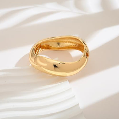 Chunky Gold Bangle Bracelets for Women Trendy Wide Hinged Open Cuff Bangle Bracelet Boho Thick Statement Gold Bracelets Am Cuff Wist Bracelets - color: Wide Irregular Bangle