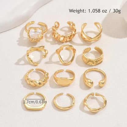 Vintage Chunky Gold Stackable Knuckle Rings Set Dainty Geometric Dome Hippie Open Rings Pack for Women Punk 70s 80s Costume Jewelry Accessories