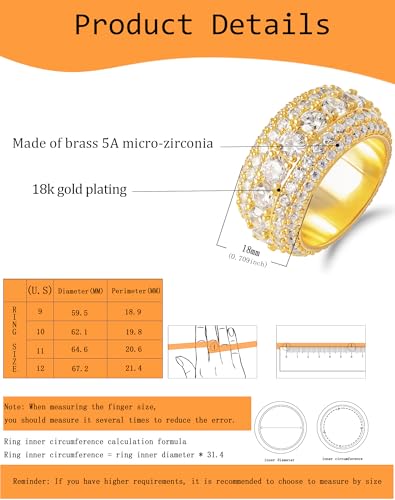 Bling Halo Stacking Ring for Men Women - 18k Gold Plated Stackable Cubic Zirconia Band - Created Diamond Iced Out Hip Hop Jewelry Gifts - color: Style C-Gold Plated, size: 12