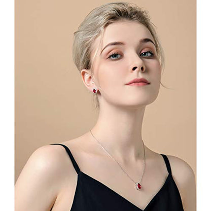 Women's Wedding Jewelry Set for Bride Teardrop CZ Necklace Earrings Set | Sterling Silver Pear Shape Necklace and Studs Crystal Rhinestone Costume Jewelry for Party Prom Bridesmaids - color: Ruby