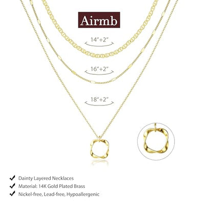 Airmb Gold Layered Necklaces for Women 14k Gold Plated Dainty Stackable Choker Necklaces for Women Trendy Layering Chain Cute Pendant Necklace Set Gold Jewelry for Women - color: Gold-Circle Pendant-Mariner Chain