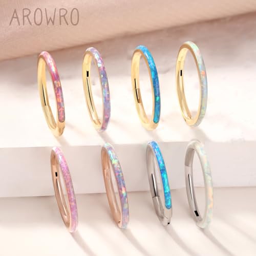 AROWRO Nose Rings Hoops with Opal Hinged Nose Rings for Women Surgical Steel Septum Rings 16G 18G 20G Conch Helix Daith Piercing Jewelry Diameter 6mm-12mm - color: Silver&Blue Opal, size: 16G(1.2mm)-10mm