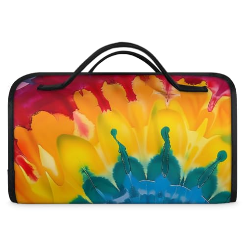Bohemian Tie Dye Hanging Roll Up Cosmetic Bag with 4 Removable Storage Bags Waterproof Foldable Toiletry Kit for Women - color: Multicolor 12