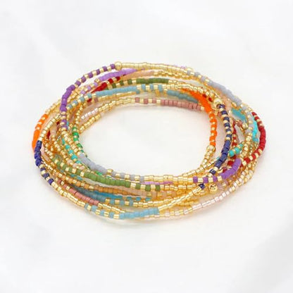Gold Seed Beaded Stack Bracelets for Women,Handmade Stackable Stretch Colorful Ball Fall Jewelry Friendship Accessories Gift - color: 5pcs