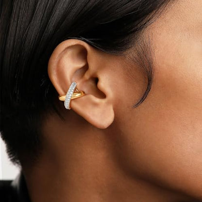 Sparkle Ear Cuff for Women, Non Piercing Single | 14K Gold Plated Brass, Clear Cubic Zirconia Accents, Fixed 3.8-3.9 mm Opening, Single Non-Piercing Cuff For Ear Stacks - style: Cross Sparkle