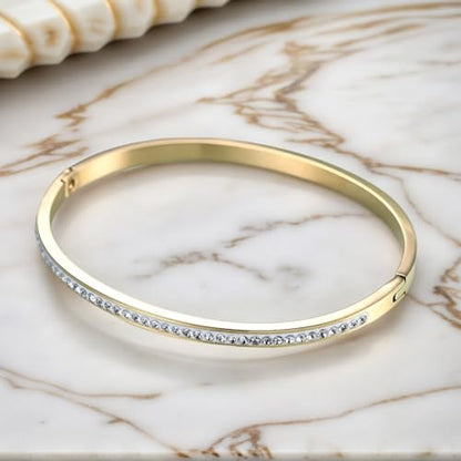MYNENEY Womens Bracelets Stainless Steel Pave Cubic Zironia Stackable - color: 1 Row Crystal Gold, size: 7 Inch