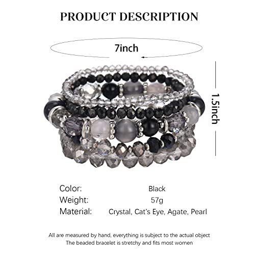 Noessla Beaded Boho Stretch Bracelet Colorful Stackable Crystal Beads Bracelets Trendy Costume Jewelry Mothers Day Gifts for Women - color: 21-Black