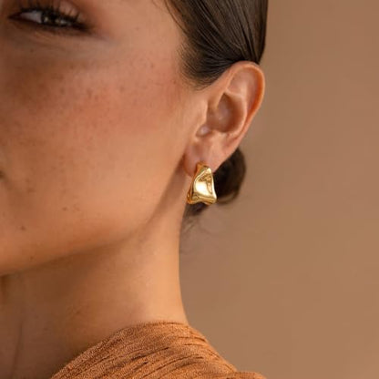 Robaice Chunky Huggie Earring for Women，14K Gold Plated Hoop Earrings | Gold Huggie 925 Sterling Silver Post Earrings, Statement Trendy Hoop Earring，Fashion Lightweight Jewelry Gifts for Women - color: Gold-A