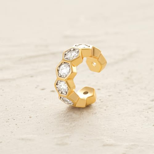 MYEARS Women Ear Cuff Earrings Gold Non Pierced Cartilage Clip on Open Wrap Hoop 14K Gold Plated Simple Hypoallergenic Everyday Jewelry - style: Honeycomb