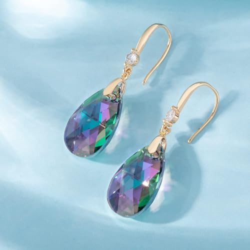 Austrian Crystal Teardrop Dangle Drop Earrings for Women 14K Gold Plated Hook Earring Hypoallergenic Jewelry Gifts for Women Girls - color: Rainbow