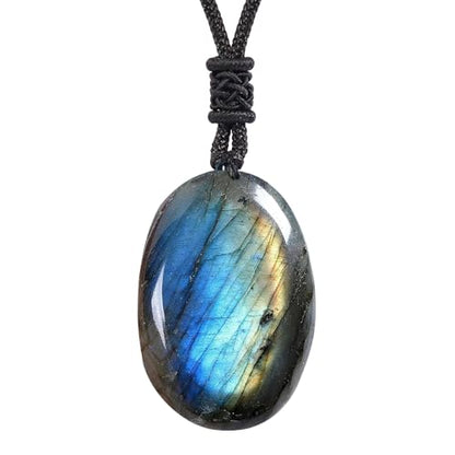 Anjiucc Natural Gemstone Tree of Life Black Obsidian/Golden Obsidian Pendant Necklace for Male and Female Necklace - color: Labradorite