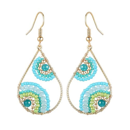 Boho Turquoise Dangle Earrings For Women Trendy,Western Blue Gemstone Drop Earings,Vintage Gothic Ethnic Statement Beach Vacation Long Birthstone Earrings with Leaf Teardrop Turquoise Crystal Tassels,Fashion Jewelry Birthday Gift. - style: A10 Seed Beads