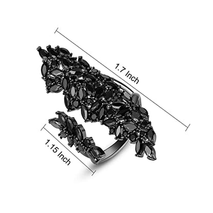 Black Rhinestone Crystal Cocktail Statement Ring for Women Gothic Jewelry | Adjustable Free Size, Costume knuckles rings, Wrap Design, Hypoallergenic, for Wedding Gala Prom Party Anniversary