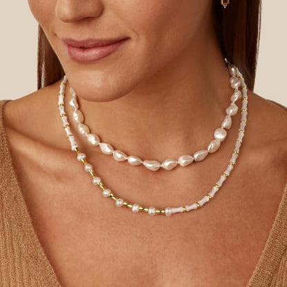 KissYan Beaded Choker Necklace for Women, Colorful Natural Gemstones Pearl Choker 14K Gold Plated Pendant Healing Crystal Necklace Handmade Stone Jewelry Gift | 14K Gold Plated Pendant Necklaces, Natural Gemstones Pearl Choker, Healing Crystal Chain, Hand