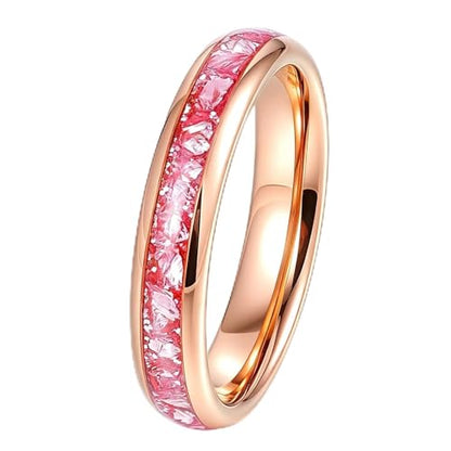 4mm/8mm Tungsten Wedding Bands for Men Women Ruby/Morganite/Emerald | Aquamarine/Zirconia, Black/Rose Gold/14K Gold, Engagement Promise Ring, Anniversary Valentine Day Birthday Gift for Him/Her - color: 4mm Rose Gold and Pink