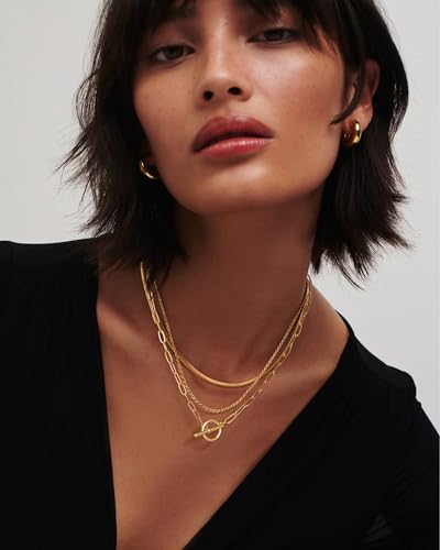 Freekiss 3-Piece Layered Toggle Necklace for Women | Gold/Silver necklace set with herringbone, rope, and paperclip chains plus a toggle clasp for layering, parties, and gifts - color: 3-Layered Paperclip Gold