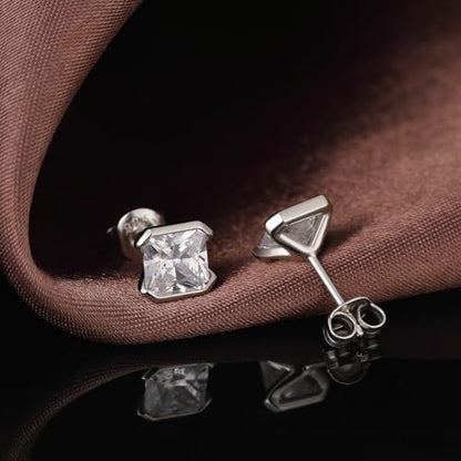 Brilliant Heart-cut/Oval-cut/Trillion-cut/Cushion-cut/Emerald-cut/Marquise-cut Stud, 925 Sterling Silver Cubic Zirconia Stud Earrings for Women Men - style: G-Square-cut-silver