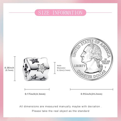 S925 Sterling Silver Cute Bead Charm for Pandora Bracelets and Necklaces | Lucky Clover Cute Animal Pink Bow Cherry Butterfly Pendant Bead Charms Jewelry Making Gifts for Women Valentines Mother's Day - style: Hollow Star Bead Charm