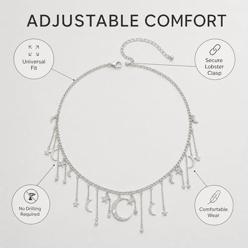 Moon Chain Belt for Women, Elegant Silver Star Waist Chain, Sparkling Celestial Body Jewelry Matching Y2k Witchy Festival Outfits Flawlessly