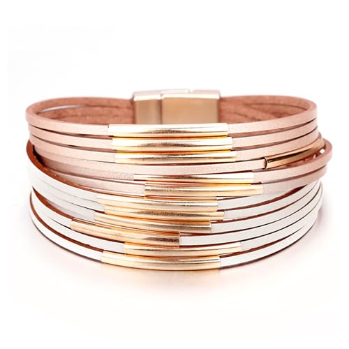 Fesciory Leather Wrap Bracelets for Women, Boho Western Layered Jewelry | Layered leather cuff bracelets, Easy on and off, Boho western style, Daily wear, Gift for women - color: Champagne 1