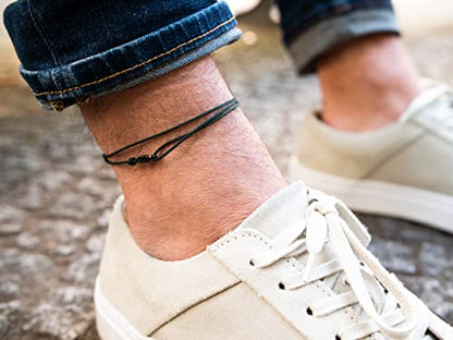 Made by Nami Surfer Anklet with Snap Hook Clasp Waterproof & Adjustable Thin String Ankle Bracelets for Women and Men Handmade Jewelry for Beach and Music Festival Accessories - color: Emerald Green Black