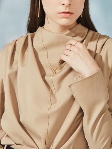 FOCALOOK Long Necklaces for Women, 14K Gold Plated Lariat Drop Bar Pendant | Hypoallergenic, 28"-30" Long Y-Shaped Chain, Layered Look, Minimalist Trendy Jewelry, Pairs Perfectly with V-Necklines - color: 02: V-Shape Gold