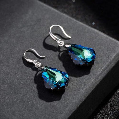 Austrian Crystal Baroque Teardrop Dangle Earrings for Women | 14K Gold-Plated,Hypoallergenic,Brilliant Facets,Fluid Movement,Easy-Wear Fishhook Fit,For Daily Wear And Special Occasions - color: Bermuda Blue