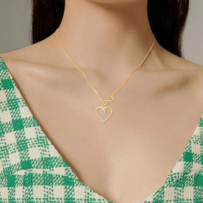 SISGEM 14K Solid Gold Heart Necklace for Women,Yellow Gold 0.55 Carat(CTTW) Moissanite Infinity Heart Pendant Necklaces Anniversary Birthday Gifts for Wife Mom 16''-18'' - color: Style-5
