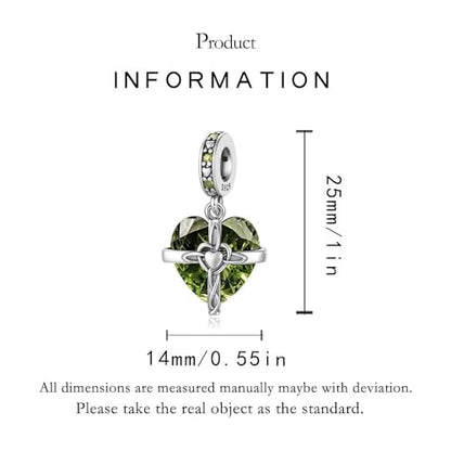 Birthstone Charms 925 Sterling Silver Heart Charms for Bracelets and Necklaces Birthday Day Christmas Gifts For Women - color: H-August