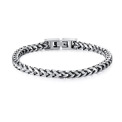 Mens Bracelet - Stainless Steel Fold Over Clasp Franco Chain Bracelets for Men - color: G-Silver