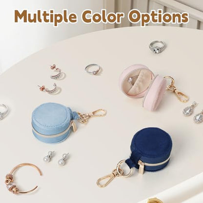 Jewelry Ring Holder Keychain, 2 Pack Velvet Jewelry Holder Storage Box with Buckle, Portable Small Travel Ring Keeper Case for Rings, Earrings, Stud, Necklaces (Pink+Light Blue) - color: 2 Pack-Pink+Light Blue
