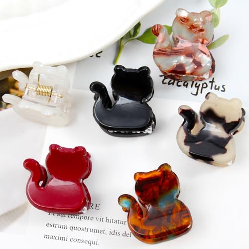 Mistofu 12PCS Mini Cat Hair Claw Clips, Acrylic Hair Clips for Women | Trendy Small Non-Slip, Aesthetic Acetate Clips for Girls & Women ,Cute Kawaii Classic Hair Claw - color: small cat 2