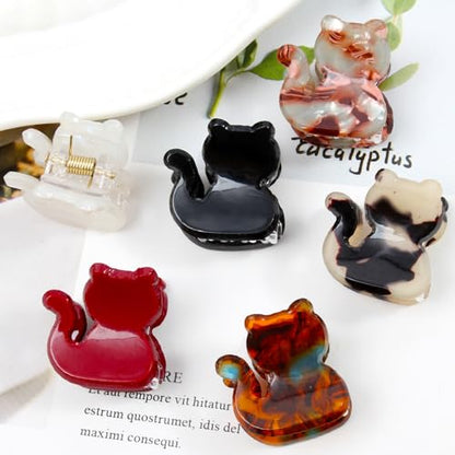 Mistofu 12PCS Mini Cat Hair Claw Clips, Acrylic Hair Clips for Women | Trendy Small Non-Slip, Aesthetic Acetate Clips for Girls & Women ,Cute Kawaii Classic Hair Claw - color: small cat 2