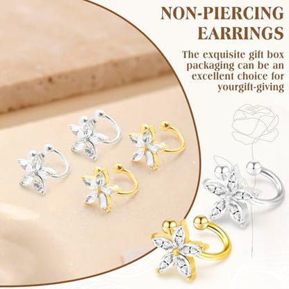 Ear Cuff Earrings with Fake Diamond for Women Non Piercing Fake Earring Cuff Clip On Earring Cuffs Non Pierced for Renaissance Costume,Rave Outfits,Birthday Dress,Women Gift - color: Silver+Gold
