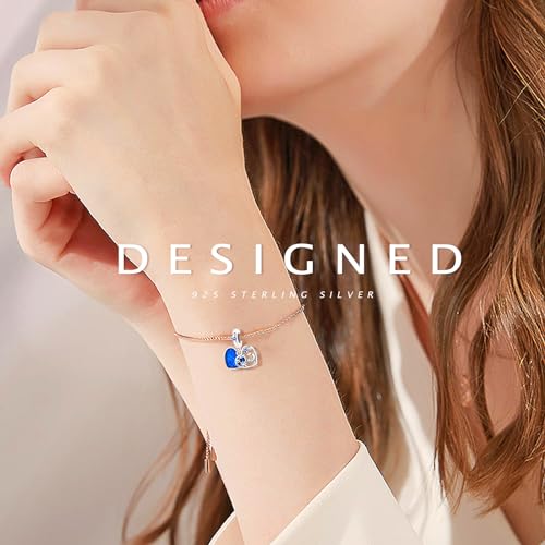 925 Sterling Silver Charms Bead for Bracelets Necklaces, Star Moon Crescent Sun Solar Pendent, Blue Ocean Starfish Shells Turtle Crab Starry Sea Cute Jewelry Birthday Gifts for Women Men - style: Blue Heart