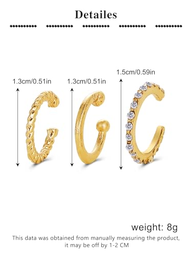 Longita Ear Cuff Earrings for Women non Piercing Ear Hoop Earrings Stainless Steel Clip On Cartilage Earring Huggie Dainty Minimal Crossed Conch Piercing Sparkling Jewelry Silver Rose Gold - color: B1- 3pcs gold set