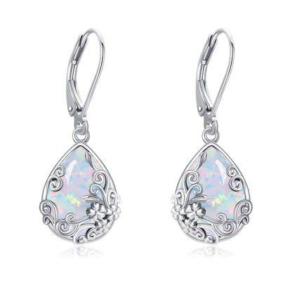 Black Onyx Earrings 925 Sterling Silver Black Onyx Dangle Drop Earrings Filigree Jewelry Gift for Women Girls - style: Opal