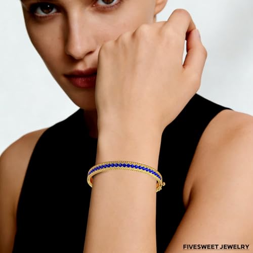 AAA Cubic Zirconia Gold Bangle Bracelet for Women | 18K Gold Plated Fully Paved With Sparkling Cubic Zirconia, Minimalist Luxury Unique Statement Jewelry, Anti-Oxidation - color: Blue