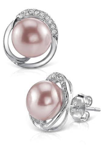 THE PEARL SOURCE 8mm & 9mm Freshwater Cultured Pearl & Cubic Zirconia Johnson Pendant & Earrings for Women - color: Pink