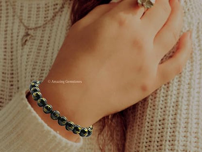 Amazing Gemstone Om Mani Padme Hum Black Agate Crystal Bracelet for Women Men's Gifts - Protection Healing Crystal Bracelet - 8mm Gemstone Beaded Stretchable Bracelet Pulseras Para Hombres Mujer Stocking Stuffers Mothers Day Gift - color: Black Agate (Om