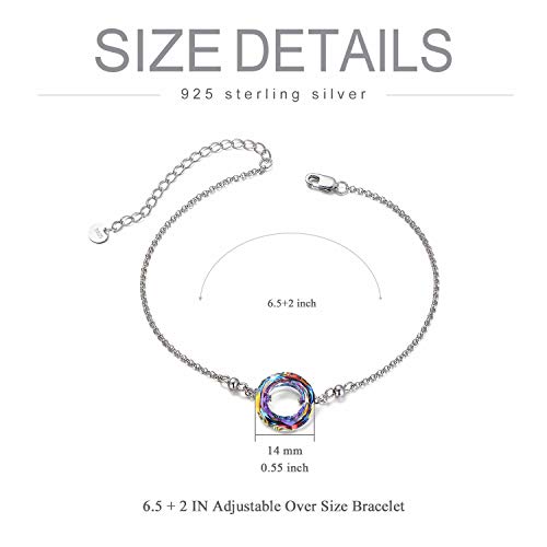 AOBOCO S925 Sterling Silver Crystal Bracelet for Women, Sparkling Circle-round Crystal Bracelet Gifts - color: Volcano